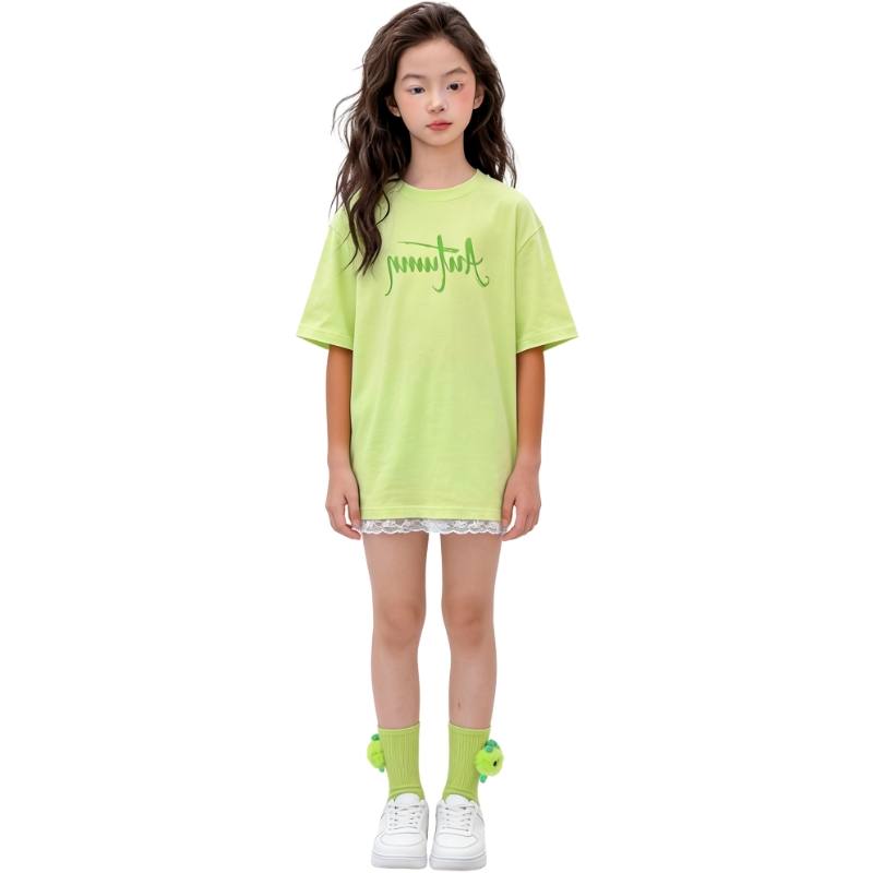 YALU Grade School Two Piece Skirt Sets Crew Neck Thin Short