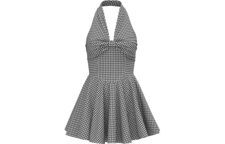 URBAN REVIVO Sleeveless Dress Women's Black Plaid