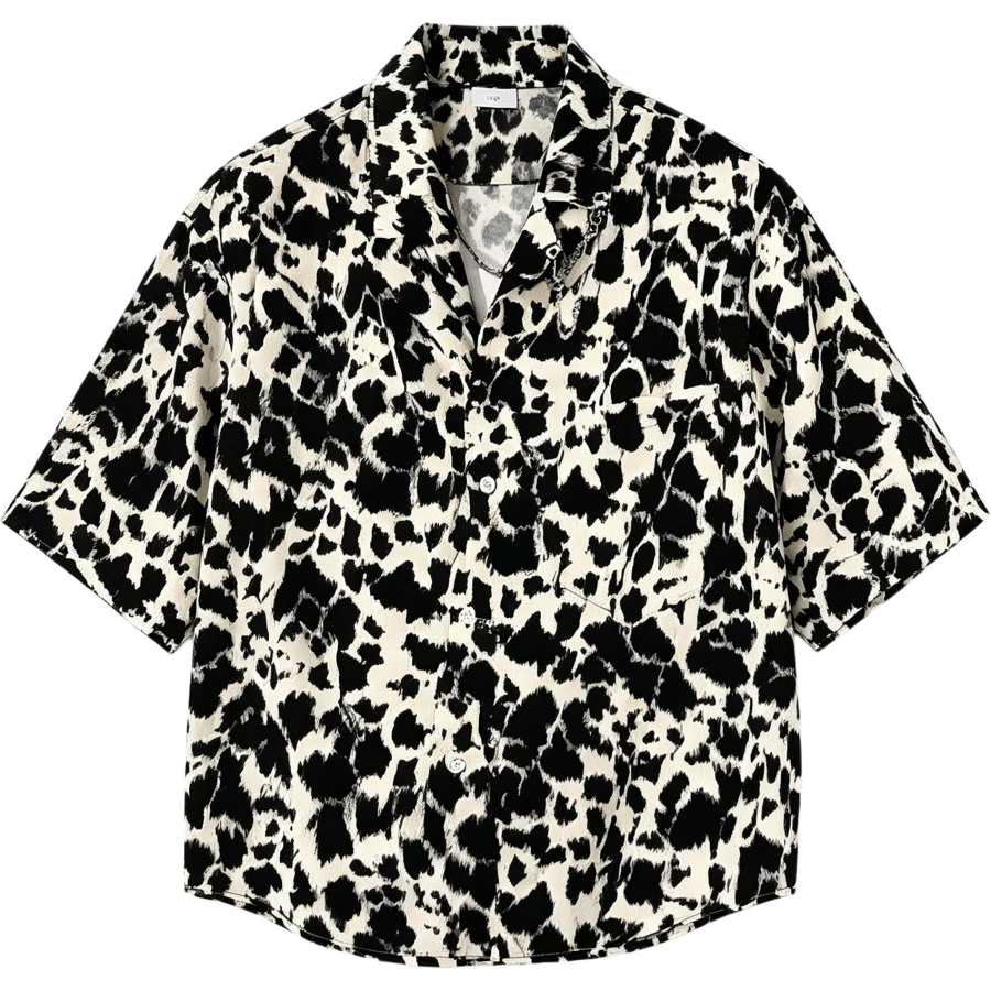 Lnga Landgre Shirts Men's Leopard Print Lapel Thin Other