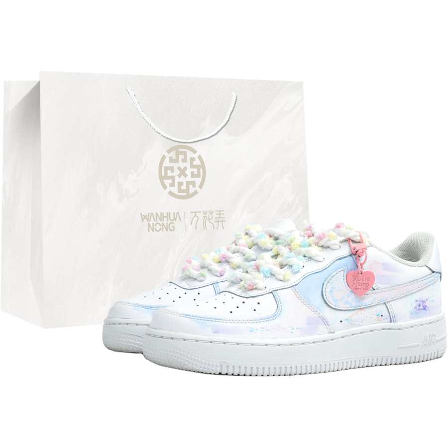 Nike Nike Air Force 1 Wan Hua Nong, Gradient Blue Pink, Shopping Bag Leather Kids' Skateboarding Shoes Teenagers