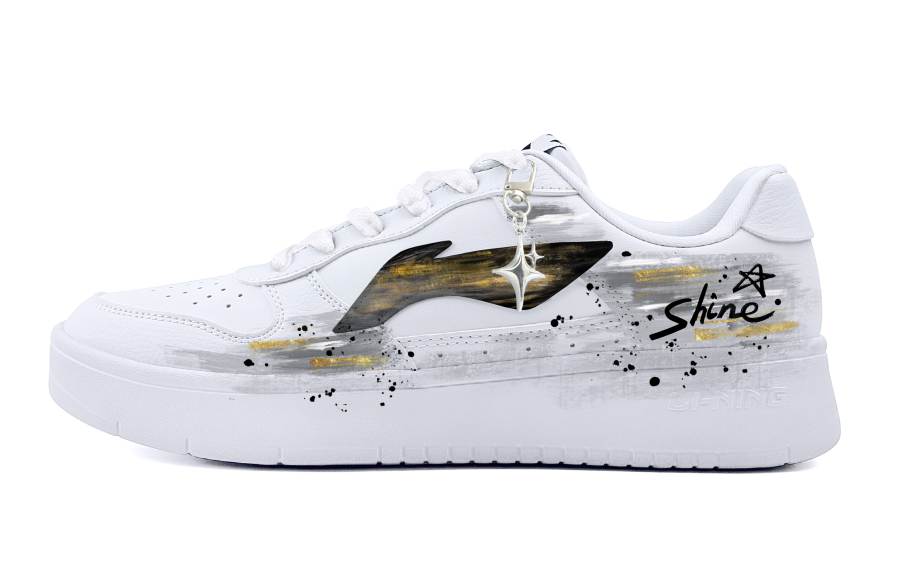 Li-Ning Li Ning Floating Boat Lightweight Abrasion Resistant Low top Skateboard Shoes Men's Black White Gold