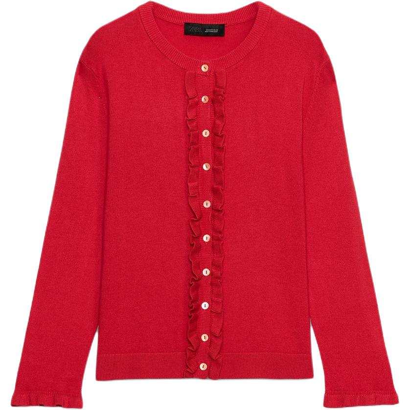 ZARA Knitwear Women's Red Crew Neck Moderate Cardigan