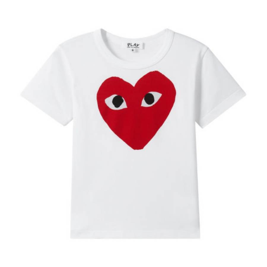 CDG Play T Shirts Women's White Crew Neck Thin Straight Fit
