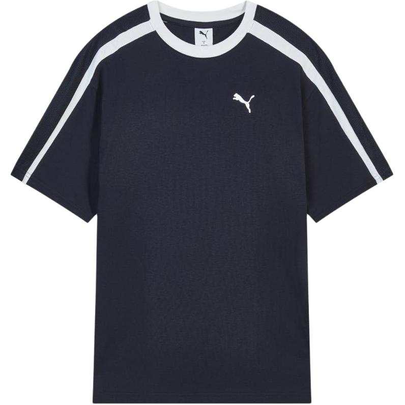 PUMA T7 T Shirts Men's Marine Blue Crew Neck Moderate