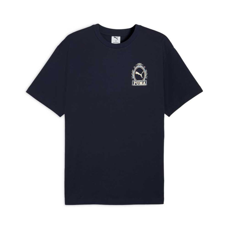 PUMA Graphic T Shirts Men's Marine Blue Crew Neck Moderate