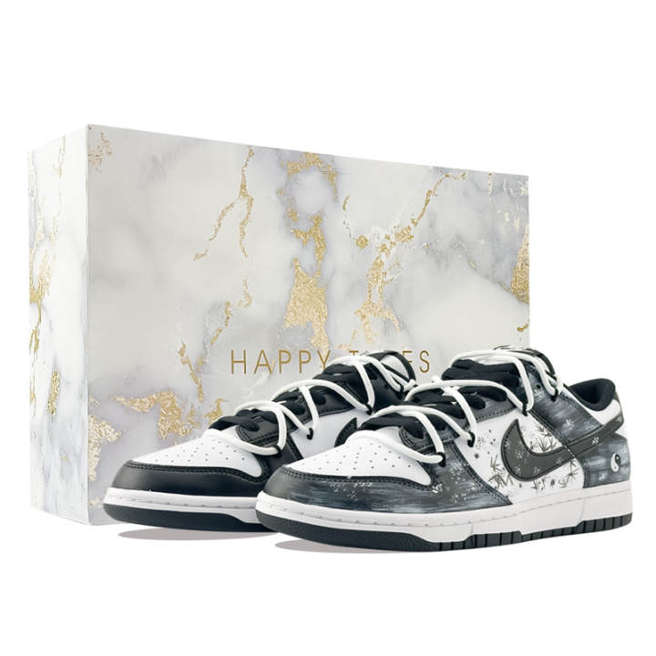 Nike Nike Dunk Ink Bamboo Tai Chi Slip Resistant Cushioning Abrasion Resistant Low top Skateboard Shoes Unisex Black White