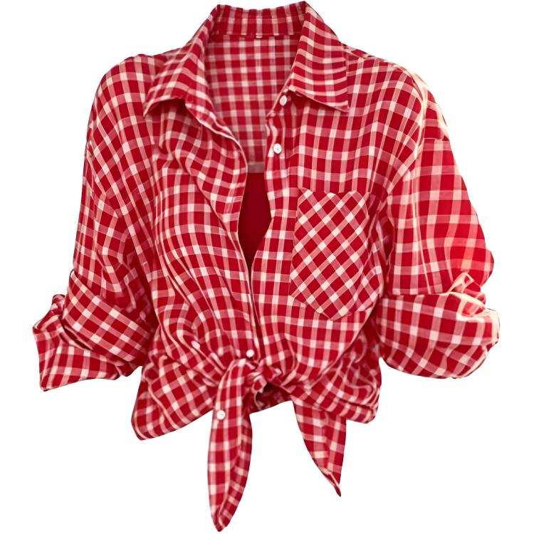 DUSHE Shirts Women's Red Plaid Upgraded High Quality Lapel Moderate Nipped In Waist
