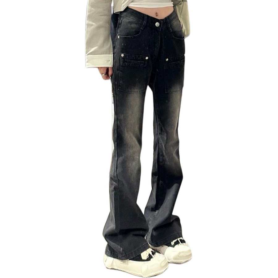 Cotton Gene Jeans Women's Black Moderate Wide Leg Pants