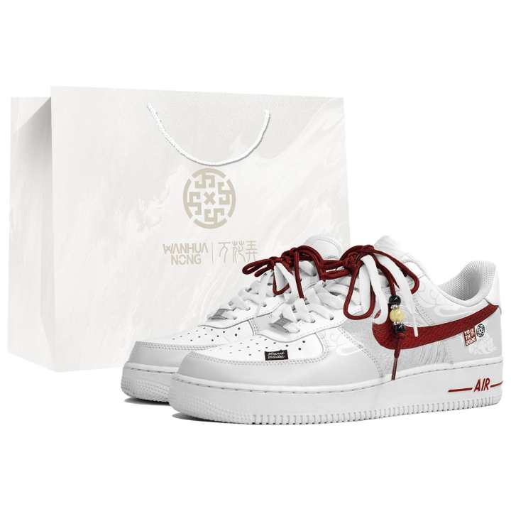 Nike Nike Air Force 1 Kaleidoscope, Wisteria, Shopping Bag Abrasion Resistant Low top Skateboard Shoes Unisex White Red