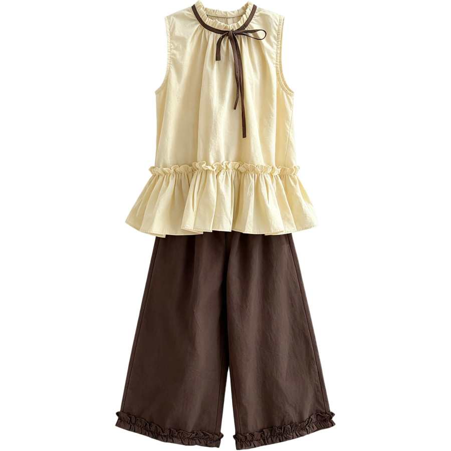 YALU Kids Casual Sportswear Tie Collar Thin Non Stretch