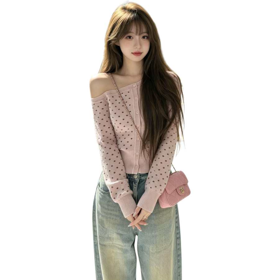 JBBCN Knitwear Women's Pink Boat Neck Moderate Cardigan