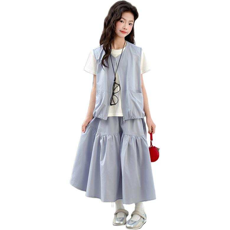 PLANDOO Kids Two Piece Skirt Sets Crew Neck Moderate Long Non Stretch