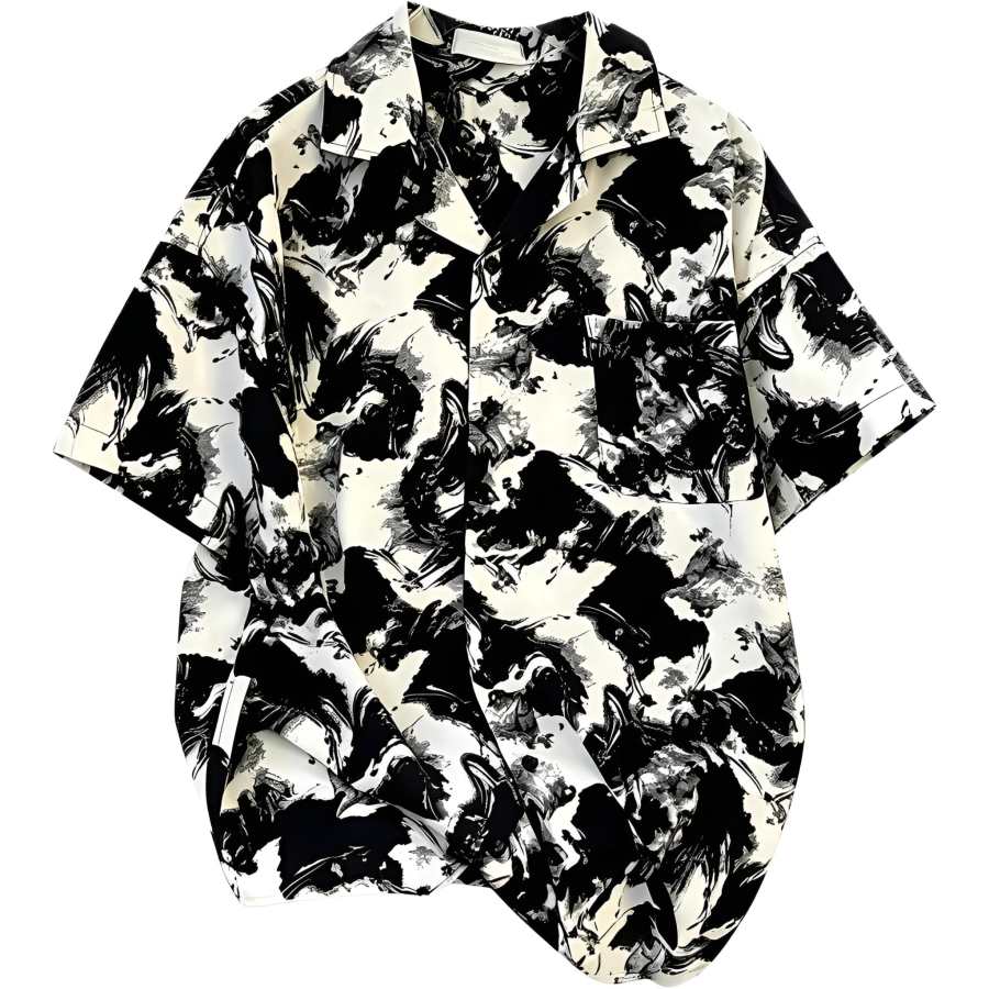 Lnga Landgre Shirts Men's Black/White Cuban Collar Thin Other