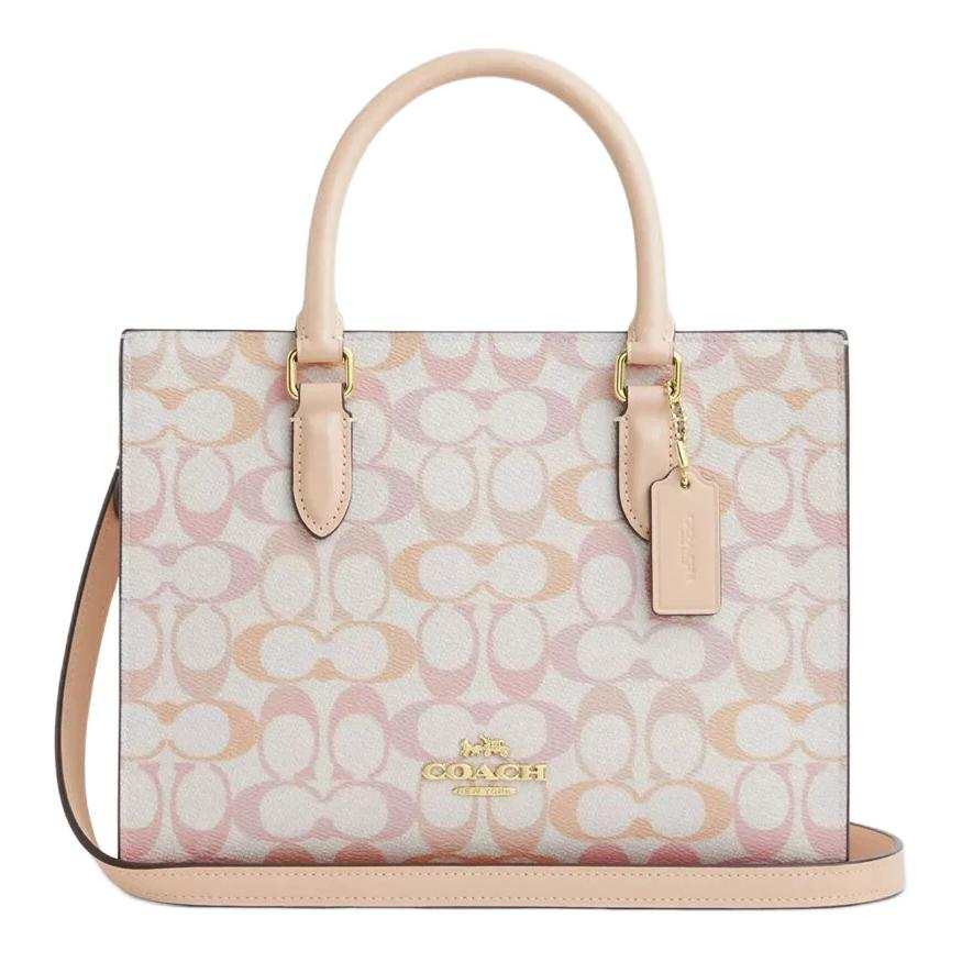 COACH Maggie Artificial Leather Tote Crossbody Handbag Medium Women's Pink Yellow