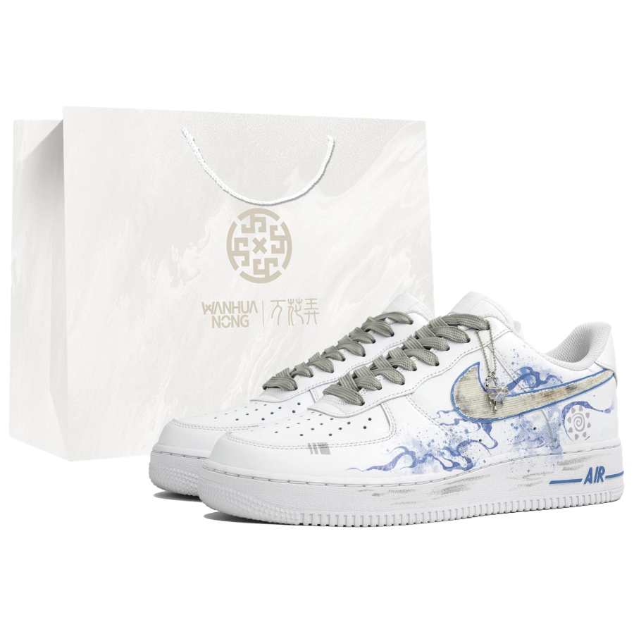 Nike Nike Air Force 1 Myriad Flowers, Solitary Sail On The Vast Sea Abrasion Resistant Low top Skateboard Shoes Men's