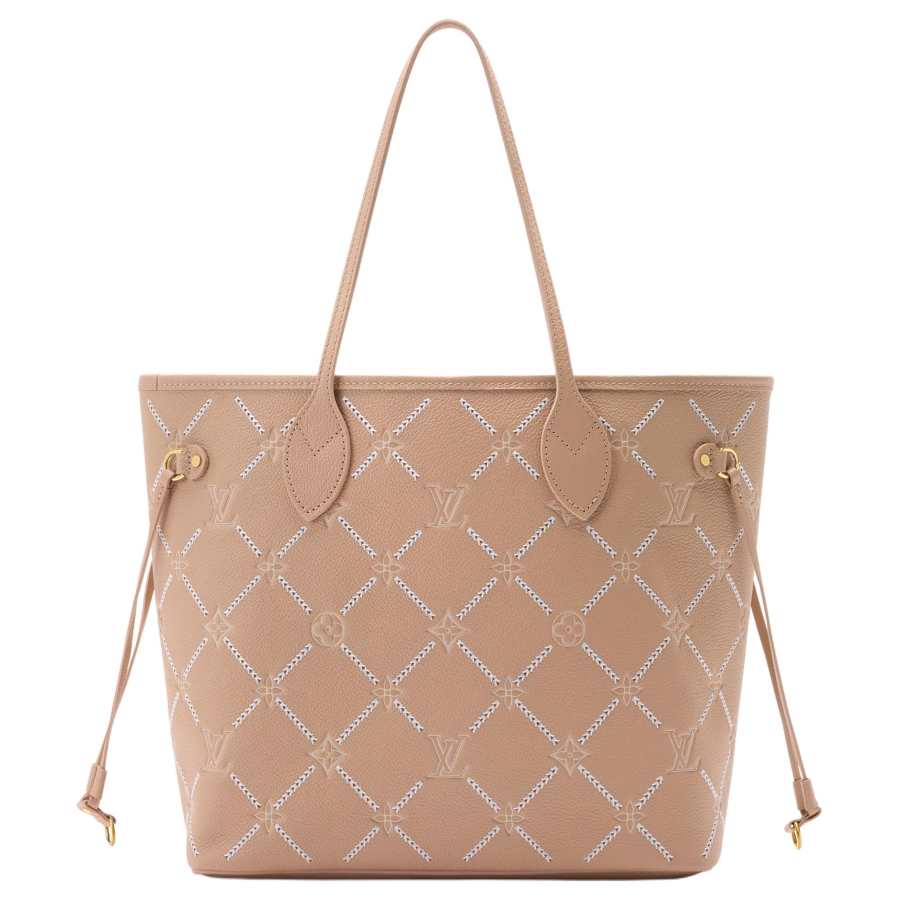 LOUIS VUITTON NEVERFULL Cow Leather Tote Handbag, Shoulder Bag Medium Women's Light Umber