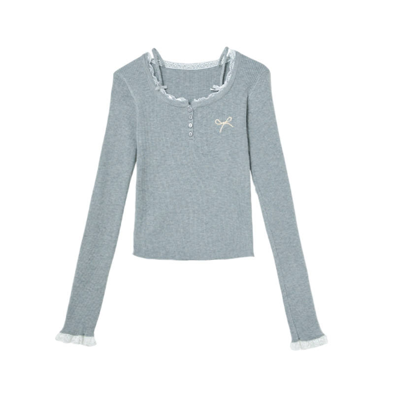 JBBCN Knitwear Women's Gray Henry Collar Moderate Base Layer