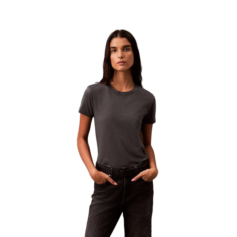 Calvin Klein T Shirts Women's QDG Carbon Gray Crew Neck Moderate
