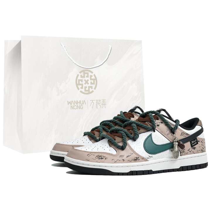 Nike Nike Dunk Vanity, Vanilla Mocha, Shopping Bag Abrasion Resistant Low top Skateboard Shoes Unisex White Green