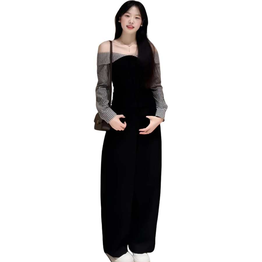 JBBCN Shirts Women's Black Boat Neck Moderate Mock Two Piece