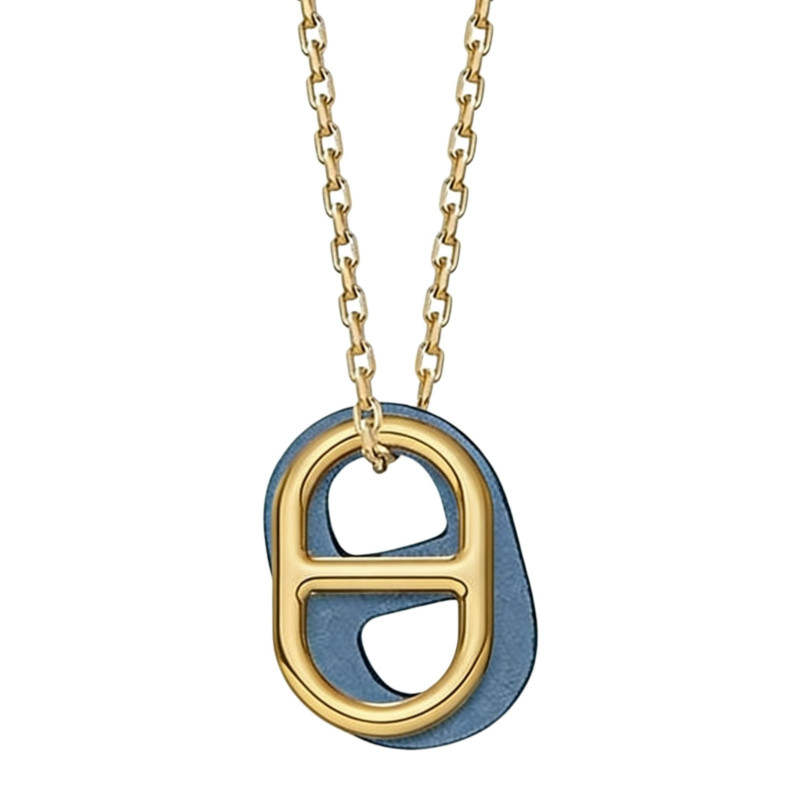 HERMES O'Maillon Alloy Necklaces Women's Gold/Blue
