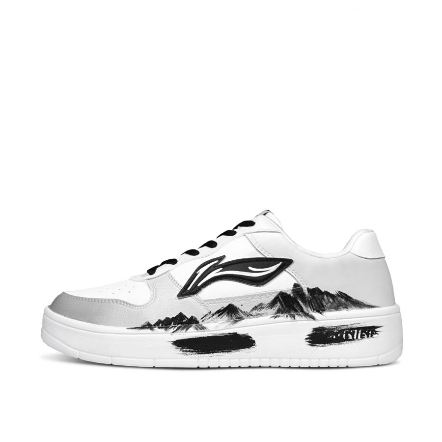 Li-Ning Li Ning Floating Boat Amidst The Mountains Slip Resistant Abrasion Resistant Low top Skateboard Shoes Men's Black White