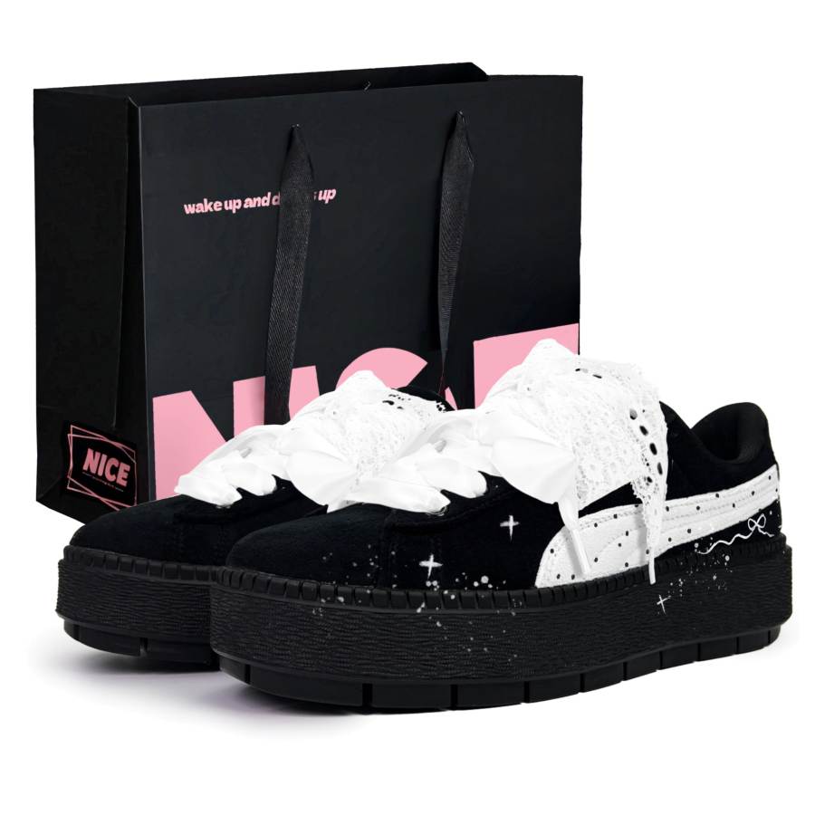 PUMA Platform Trace Lace Polka Dot Slip Resistant, Abrasion Resistant, Lightweight, Breathable, Height Increasing