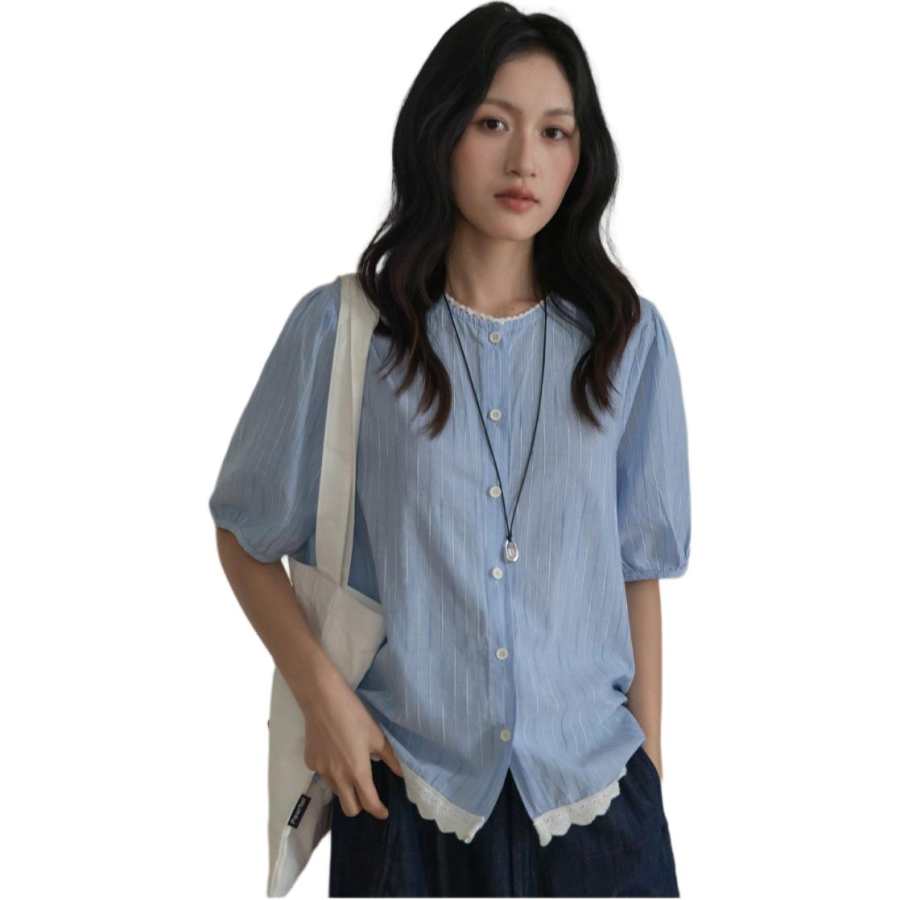 JBBCN Shirts Women's Blue Crew Neck Thin Shirt