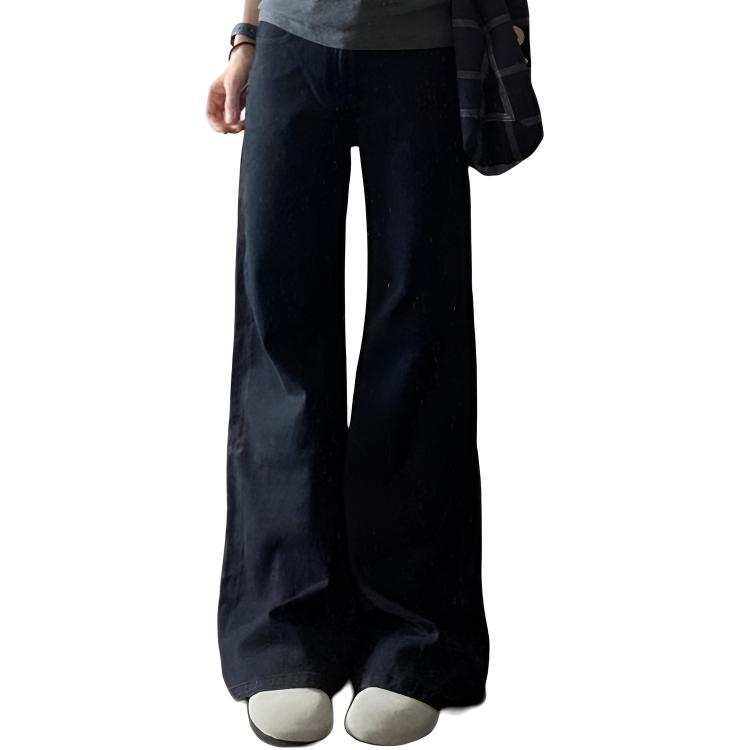 Cotton Gene Jeans Women's Black Regular Moderate Wide Leg Pants