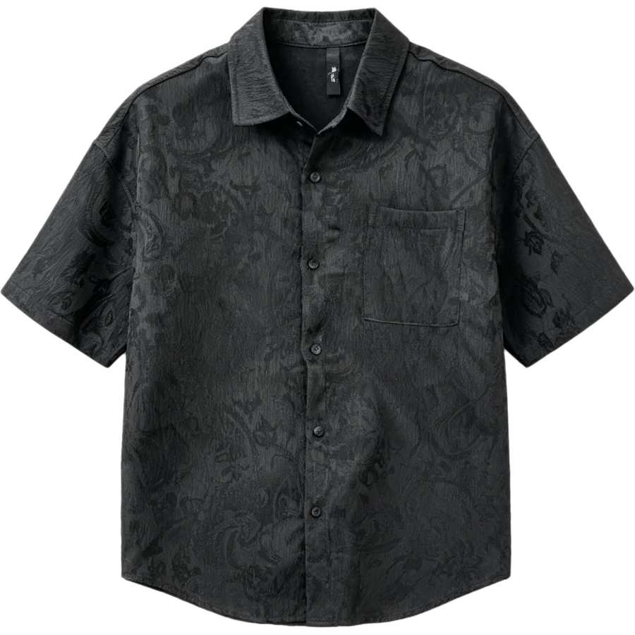 Lnga Landgre Shirts Men's Jacquard Fabric Black Shirt Lapel Thin Other