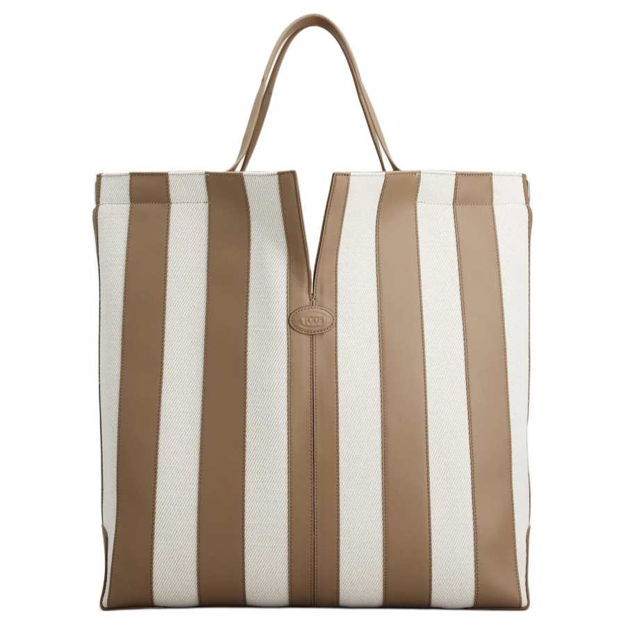 TOD'S DI Leather Paneled Canvas Handbag Medium Men's White & Beige