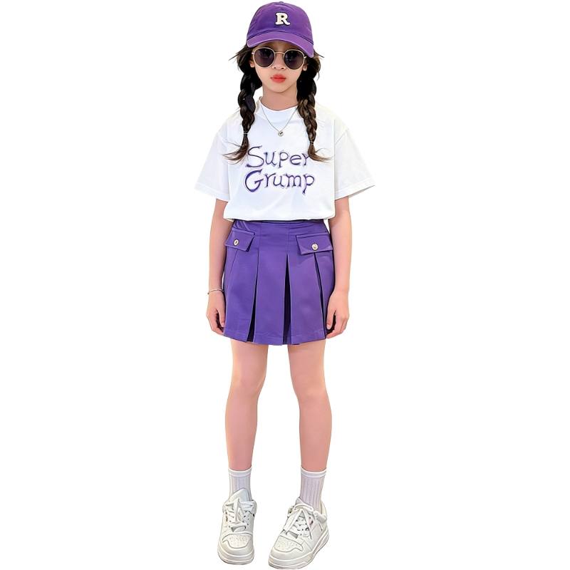 YALU Grade School Two Piece Skirt Sets Crew Neck Thin Short