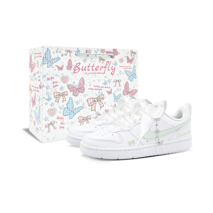Nike Nike Court Borough Bowknot BOX Low top Kids' Skateboarding Shoes Green White Teenagers