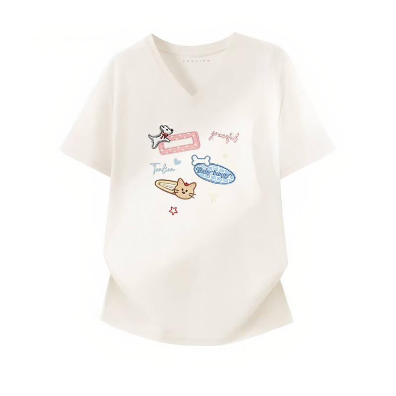 Tonlion T Shirts Women's V Neck Moderate Straight Fit