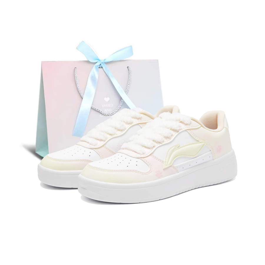 Li-Ning Li Ning Synthetic Leather Cushioning Abrasion Resistant Breathable Low top Skateboard Shoes Women's Yellow Pink