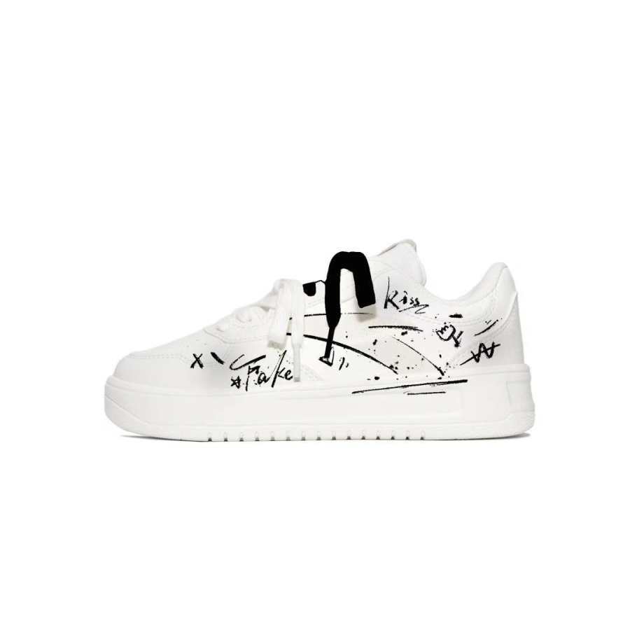Anta Easy Synthetic Leather Slip Resistant Cushioning Low top Skateboard Shoes Unisex White