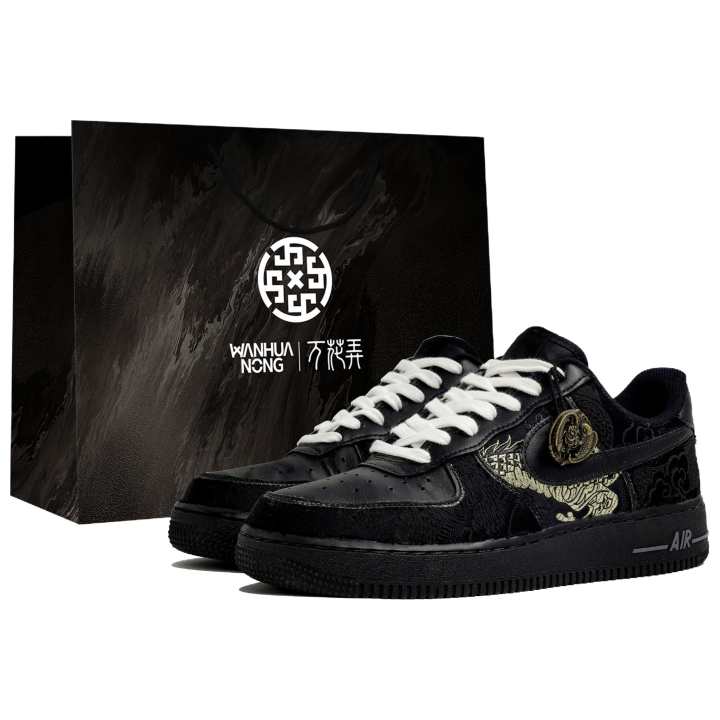 Nike Nike Air Force 1 Low top Skateboard Shoes Unisex Black Gold