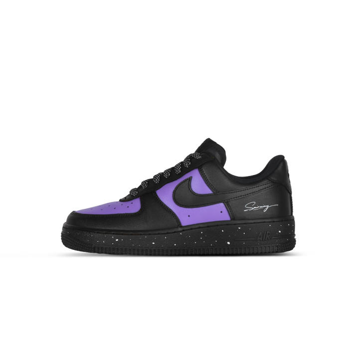 Nike Nike Air Force 1 Distressed Galaxy Coverage Slip Resistant Cushioning Low top Skateboard Shoes Unisex Black Purple