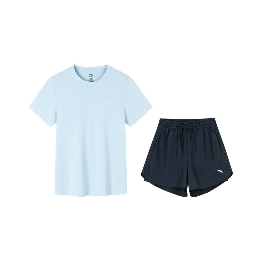 ANTA Casual Suits Women's Dream Shadow Blue+Basic Black Crew Neck Moderate