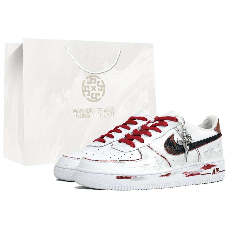Nike Nike Air Force 1 Kaleidoscope, Mark Of Faith, Shopping Bag Abrasion Resistant Low top Skateboard Shoes Men's White Red