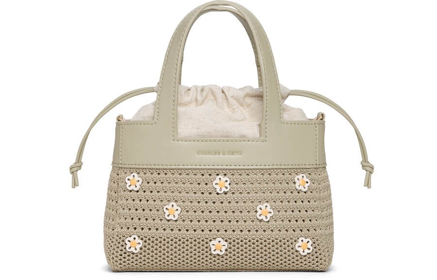 CHARLES&KEITH PU, Textile Mixture Handbag Tote Bag Regular Women's Gray Olive