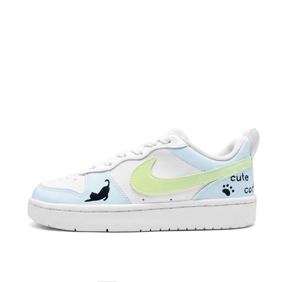 Nike Nike Court Borough Cute Cat Leather Low top Kids' Skateboarding Shoes Blue White Teenagers