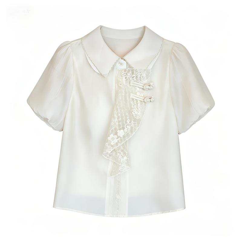 DUSHE Shirts Women's Apricot Peter Pan Collar Thin Shirt