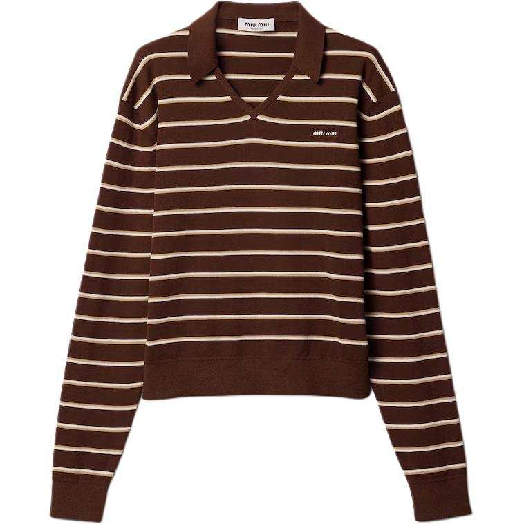 Miu Miu Long-Sleeved Striped Knitted Polo Shirt