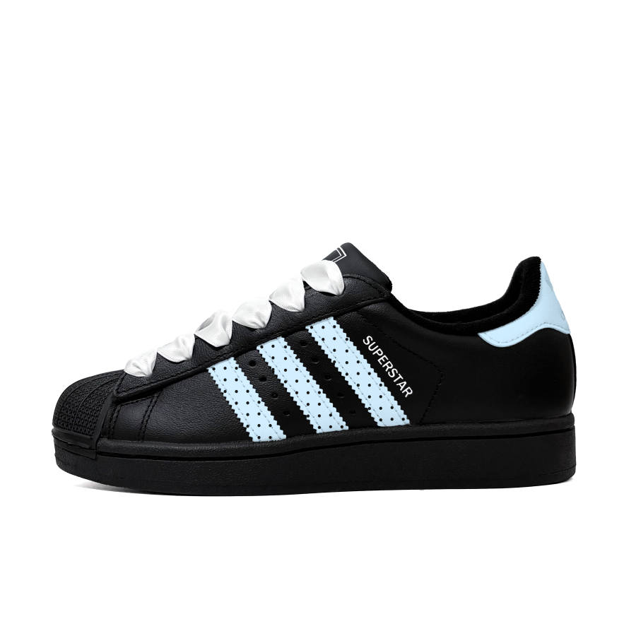 Adidas Originals Superstar 2 Ice Blue Small Polka Dot Leather Low top Kids' Skateboarding Shoes Black Teenagers
