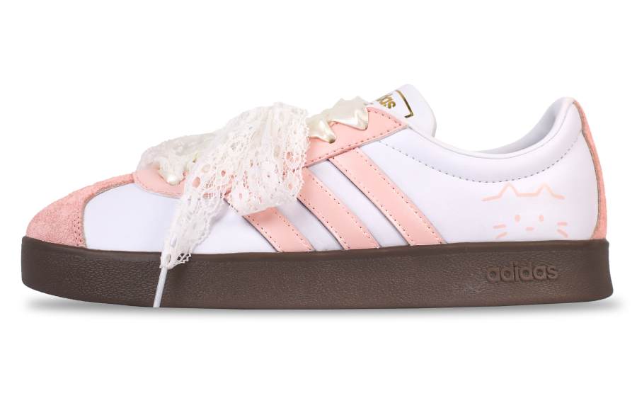 Adidas Adidas VL COURT 2.0 Pink Peach Meow Skateboard Shoes Unisex White Pink