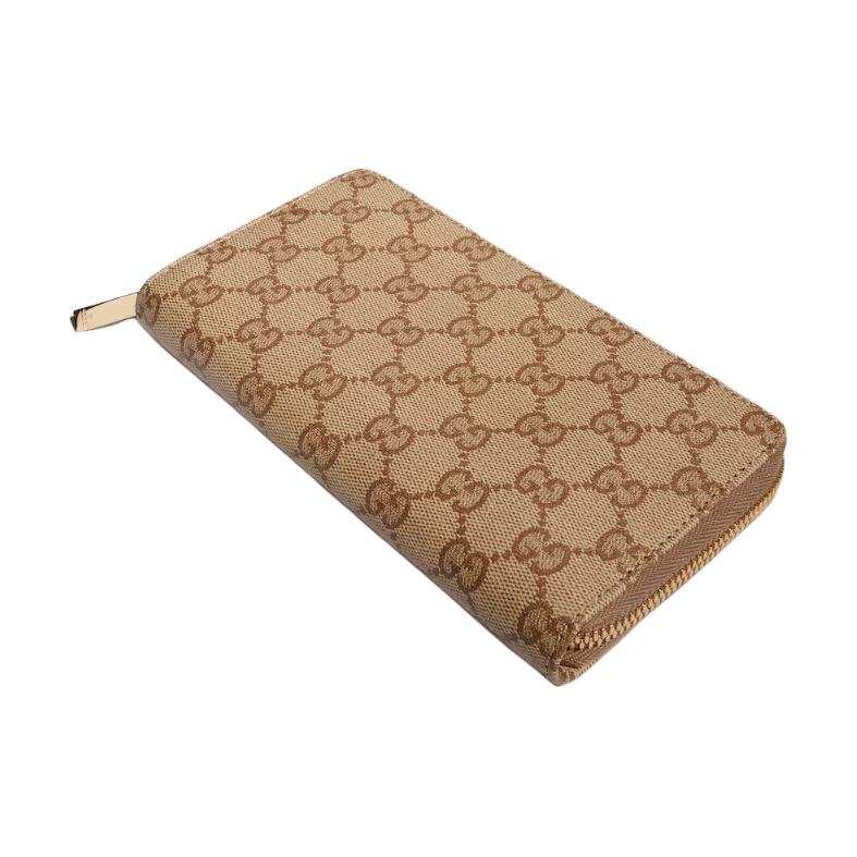 GUCCI GG Coated Canvas Wallet Men's Sand & Dark Brown