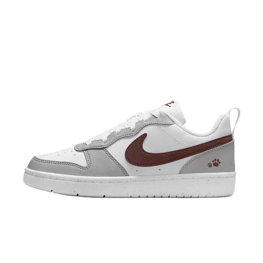 Nike Nike Court Borough Gray With Red Paw Synthetic Leather Low top Kids' Skateboarding Shoes Light Gray Teenagers