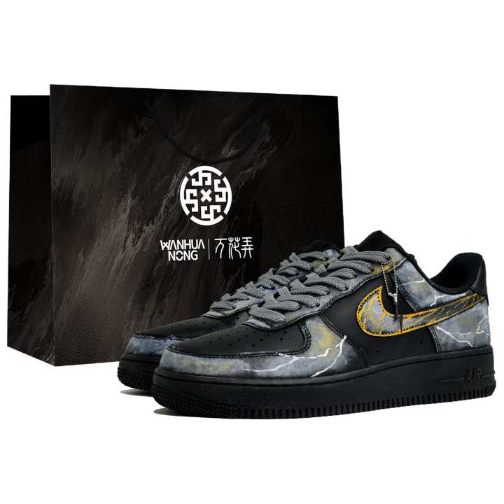 Nike Nike Air Force 1 Kaleidoscope, Divine Thunder, Shopping Bag Abrasion Resistant Low top Skateboard Shoes Men's Black