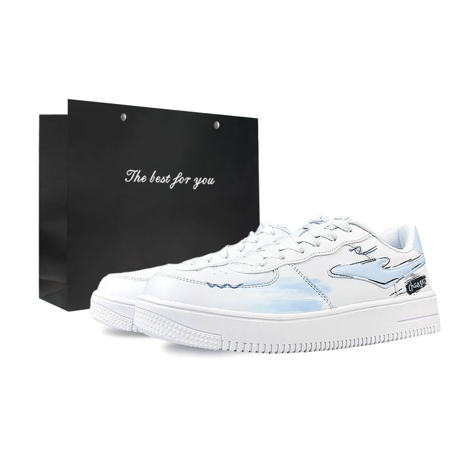 Erke Cushioning Abrasion Resistant Lightweight Low top Skateboard Shoes Men's White Blue